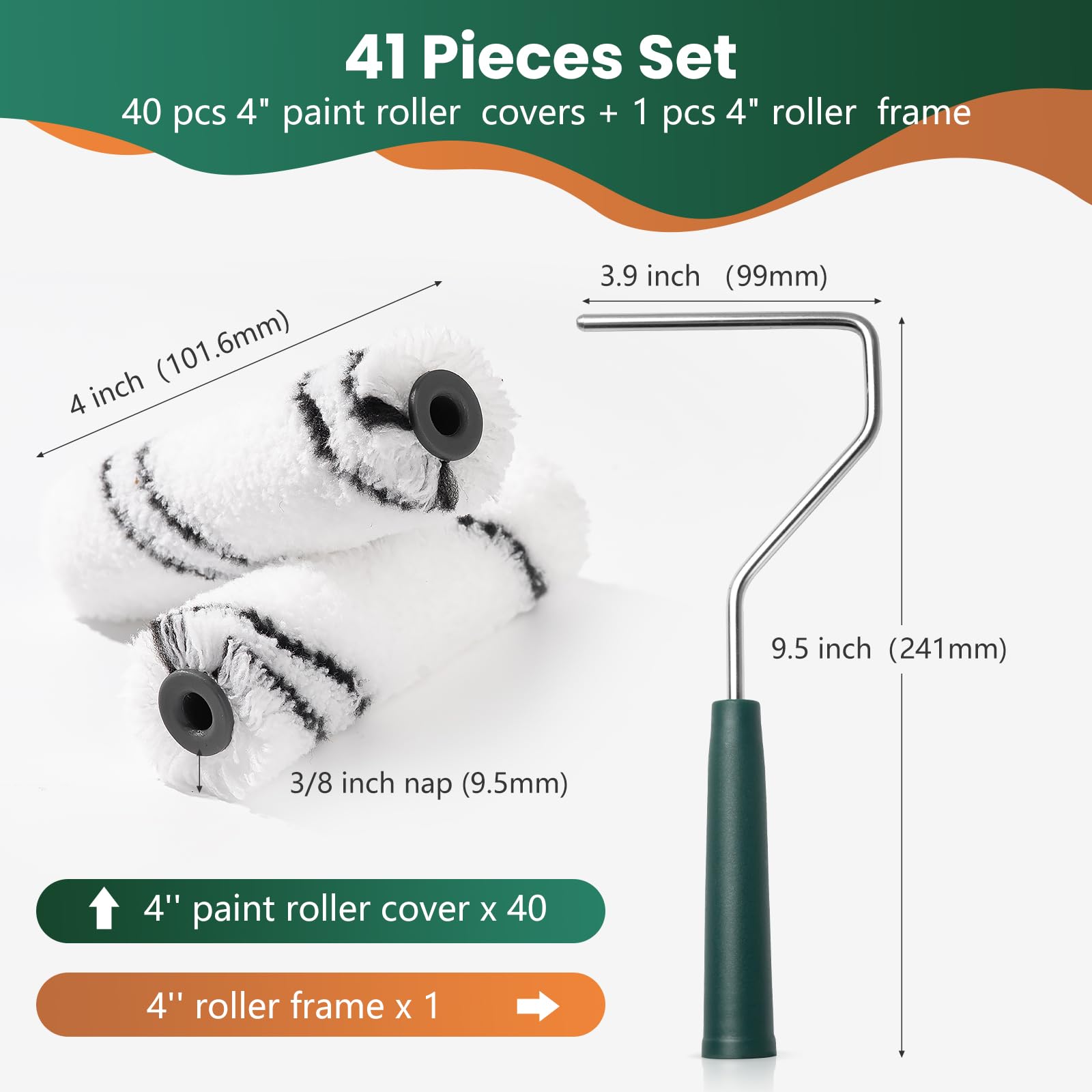 4 Inch Microfiber Paint Roller Set - 40 Pack Small Paint Roller Covers with 3/8-Inch Nap & Frame - Mini Wall Painting Tools for Home DIY Projects, Touch-Ups, Cabinets & Furniture Painting