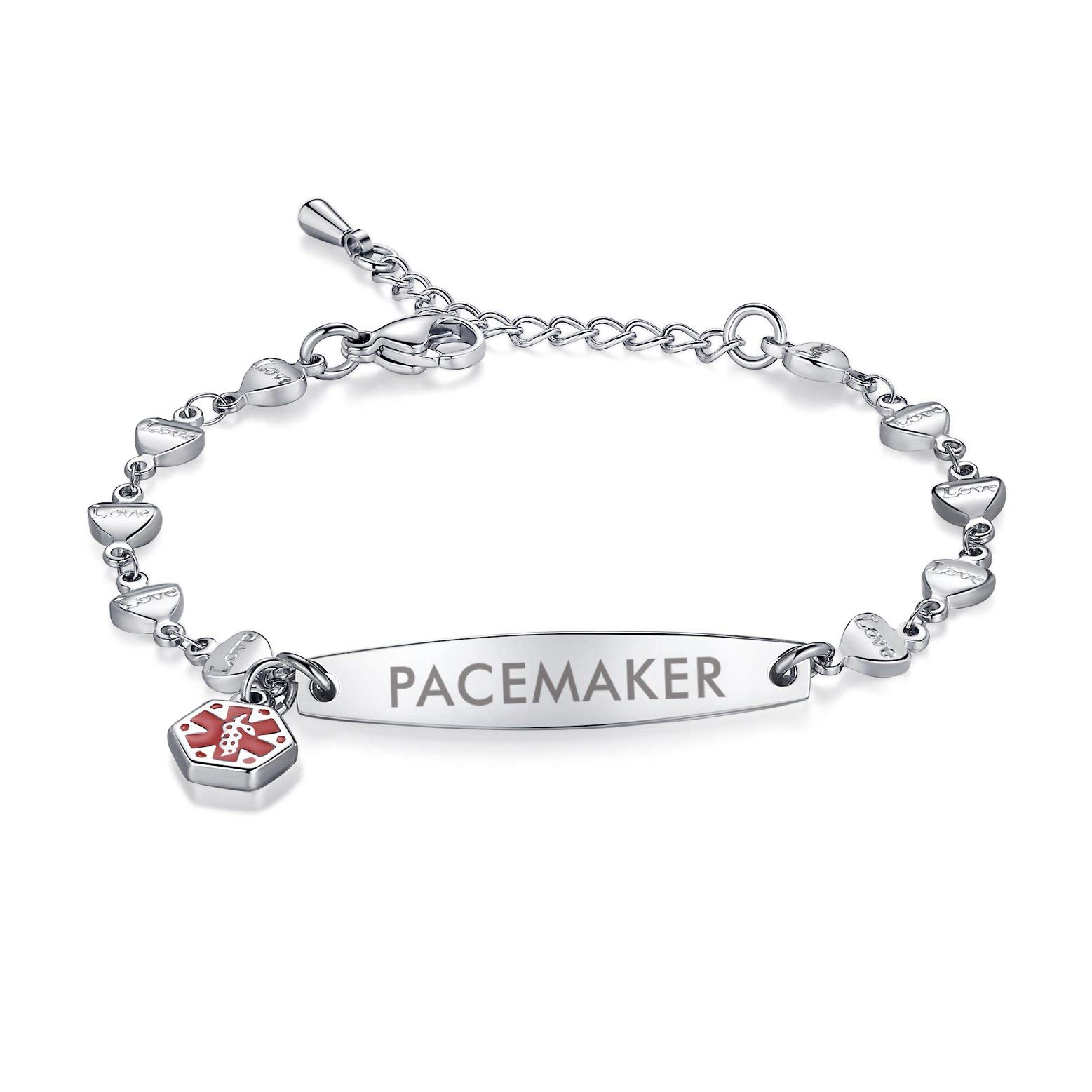 Mnmoom Adjustable Love Heart Medical Alert Bracelet for Women - 6.5 to 8 Inch Medical ID Bracelet - Perfect for Daily Wear & Emergency Situations
