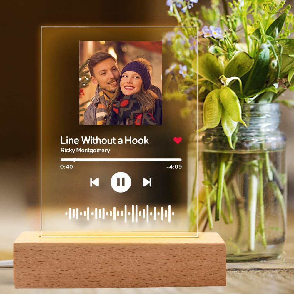 Custom Spotify Glass Art Plaque - Personalized Acrylic Song Plaque with Photo & Scannable Spotify Code - LED Night Light for Music Lovers - Perfect Gift for Anniversaries, Birthdays & Home Decor