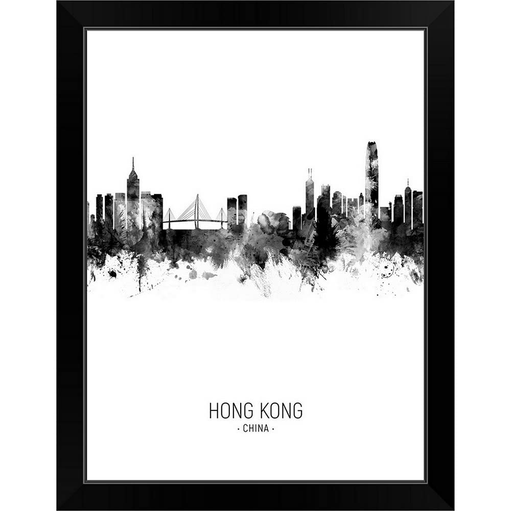 Hong Kong Skyline Black Framed Wall Art Print - Modern Cityscape Painting for Home & Office Decor | Perfect for Living Room, Bedroom or Office Wall Decor