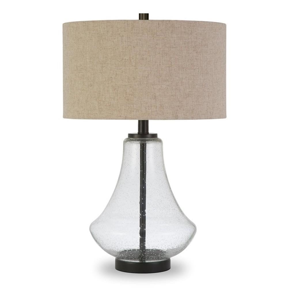 Pemberly Row Modern Farmhouse Brushed Brass Table Lamp with Seeded Glass Shade - Elegant Lighting for Living Room, Bedroom & Office Decor