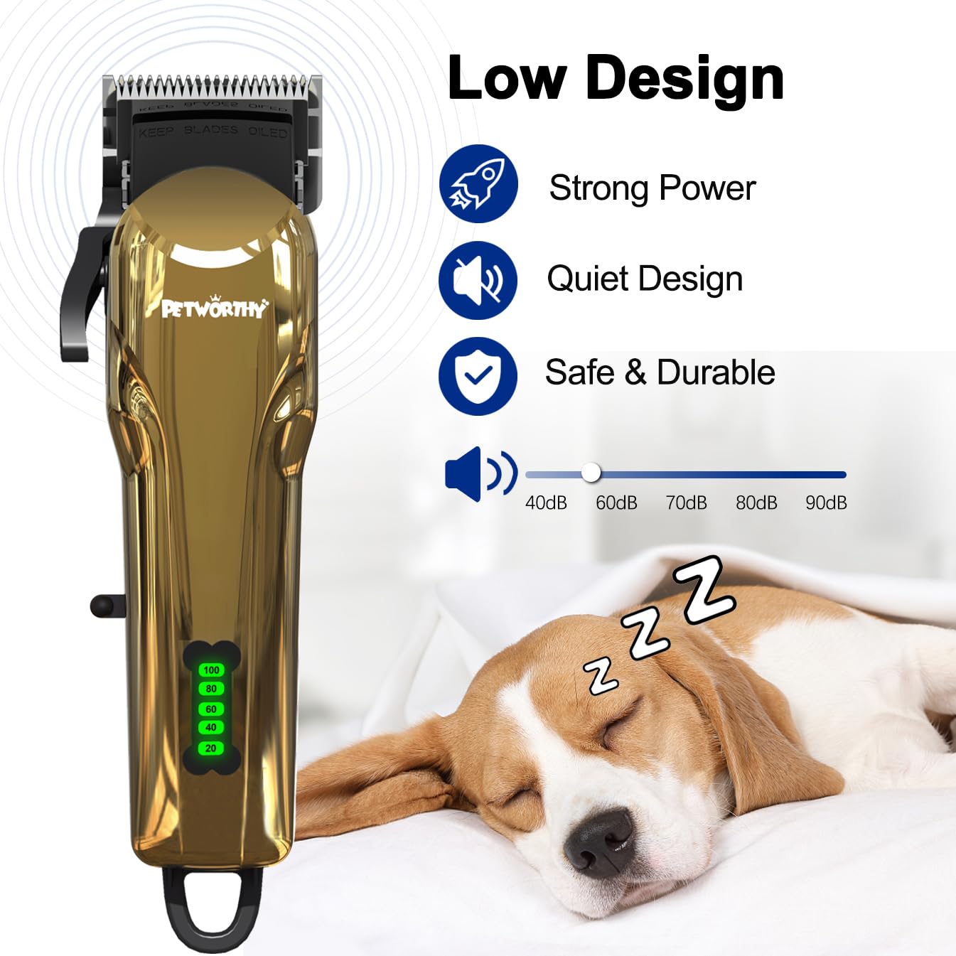 Professional Dog Clippers for Thick Hair - 2000mAh Rechargeable Cordless Pet Grooming Kit, Quiet & Waterproof Trimmer with Safety Guard - Perfect for Home Grooming, Professional Styling & Puppy Haircuts