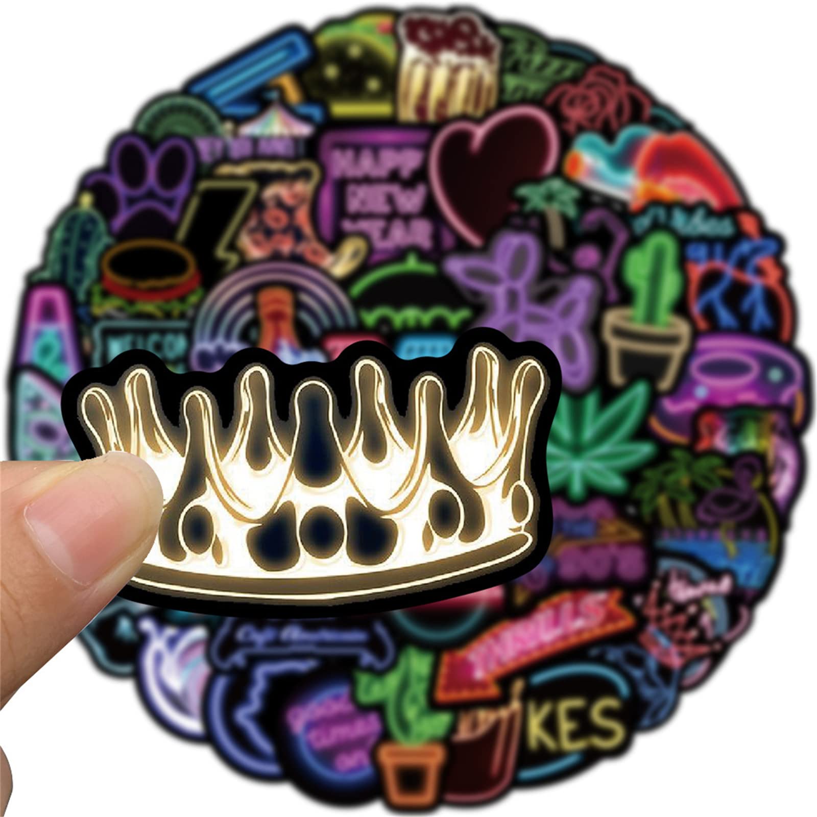 50Pcs Cool Neon Stickers Pack - Trendy Aesthetic Vinyl Decals for Water Bottles, Laptops, Skateboards & Luggage - Perfect for Kids, Teens & Adults - DIY Personalization for School, Office & Travel Accessories
