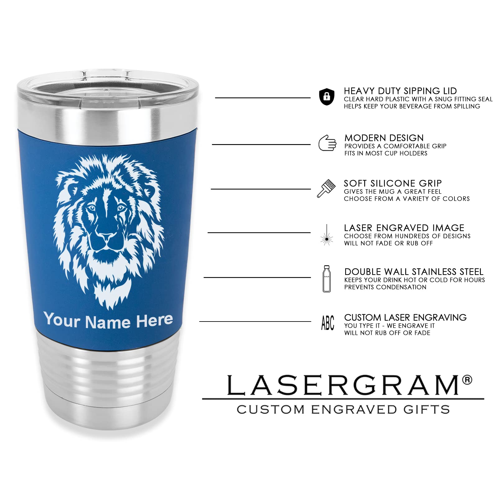 20oz Vacuum Insulated Stainless Steel Tumbler Mug with Aztec Calendar Design - Personalized Engraving, Leakproof Silicone Grip, Dark Blue - Perfect for Coffee, Tea & Cold Drinks at Home, Office or Travel