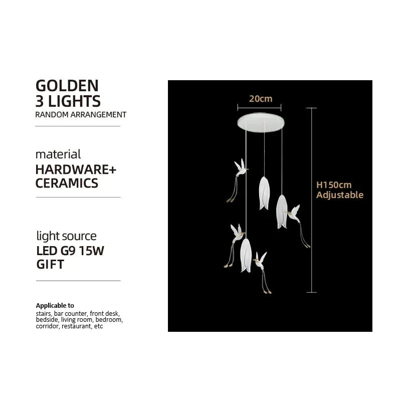 Elegant Tulip Spiral Ceramic Chandelier Lighting - Modern Ceiling Light Fixture for Dining Room, Living Room & Bedroom Decor