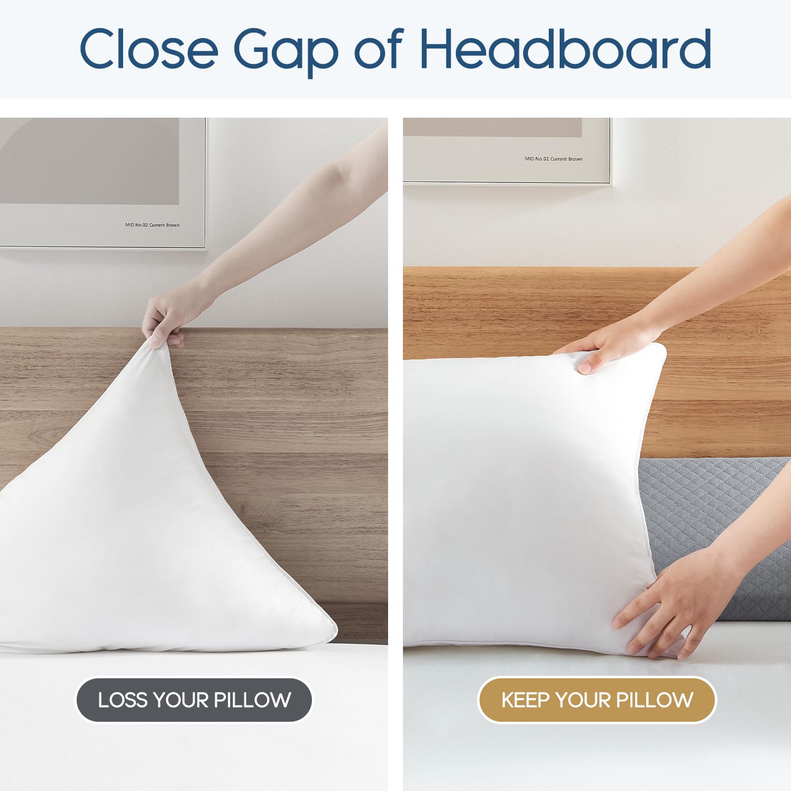 JKMAX Bed Wedge Pillow for Headboard - Upgraded Mattress Gap Filler (76