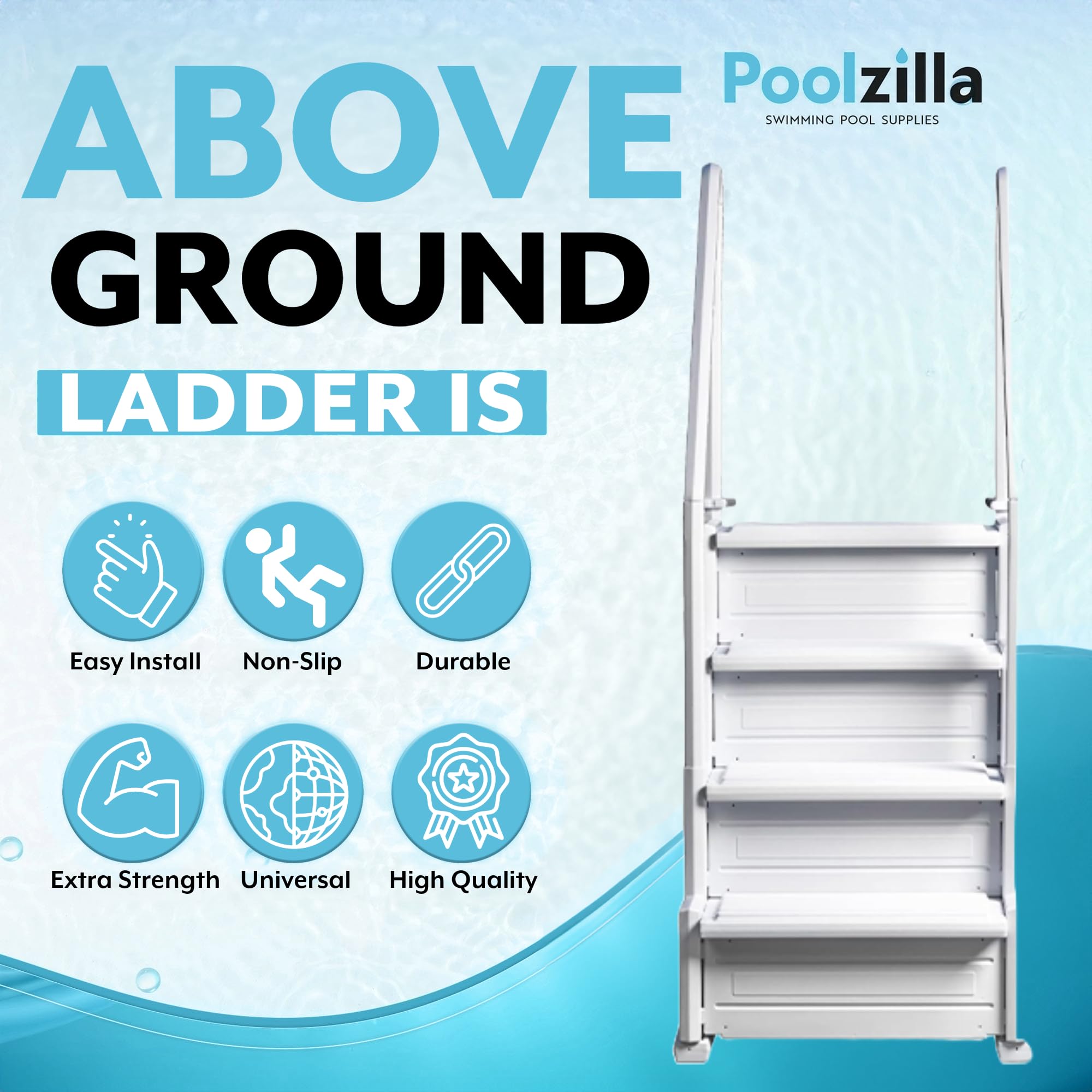 Premium Above Ground Pool Ladder - Heavy Duty Deck Mounted Step Ladder with Dual Handrails & Anti-Slip Steps (350 LB Capacity) for 48-54 Inch Pools - Perfect for Safe Entry/Exit & Pool Maintenance