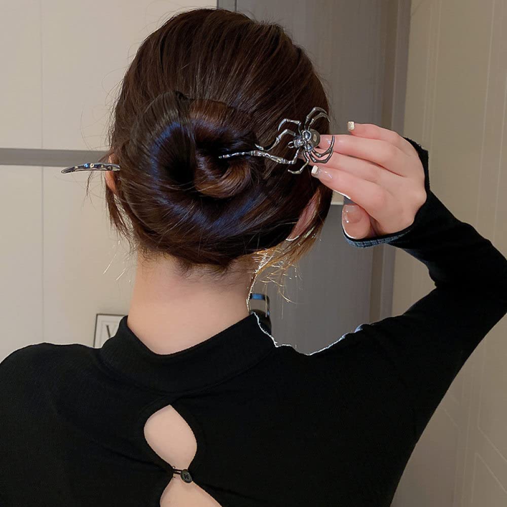 Spider Skull Hair Sticks - Gothic Metal Hair Pins for Women's Buns | Halloween Hair Accessories