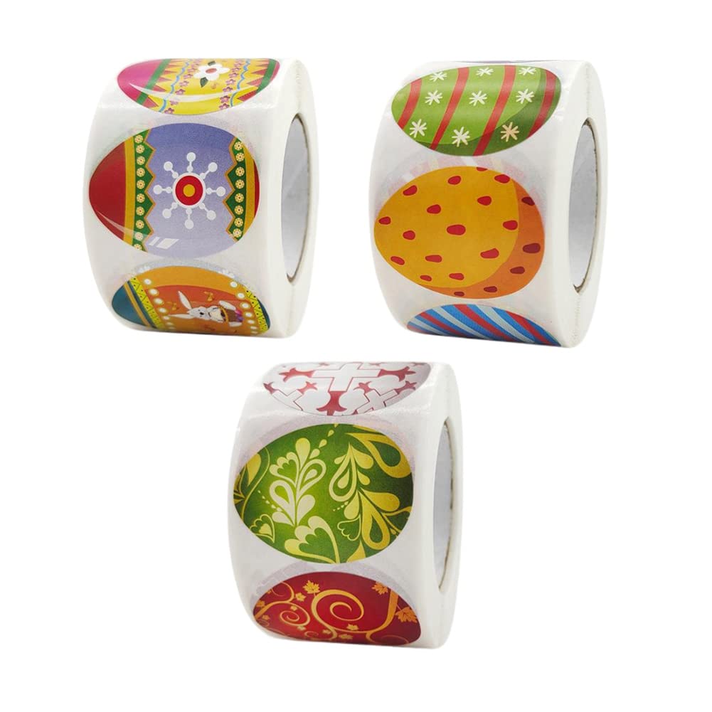 Easter Egg Stickers - Self-Adhesive Easter Egg Labels for Gift Boxes, Paper Decorations & Crafts (3 Rolls) - Perfect for Easter Party Decor, DIY Projects & Scrapbooking