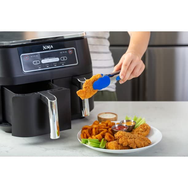 Ninja DZ100 Foodi 4-in-1 8-Quart 2-Basket Air Fryer with DualZone Technology - Certified Renewed (Black) | Perfect for Family Meals, Healthy Cooking & Quick Weeknight Dinners