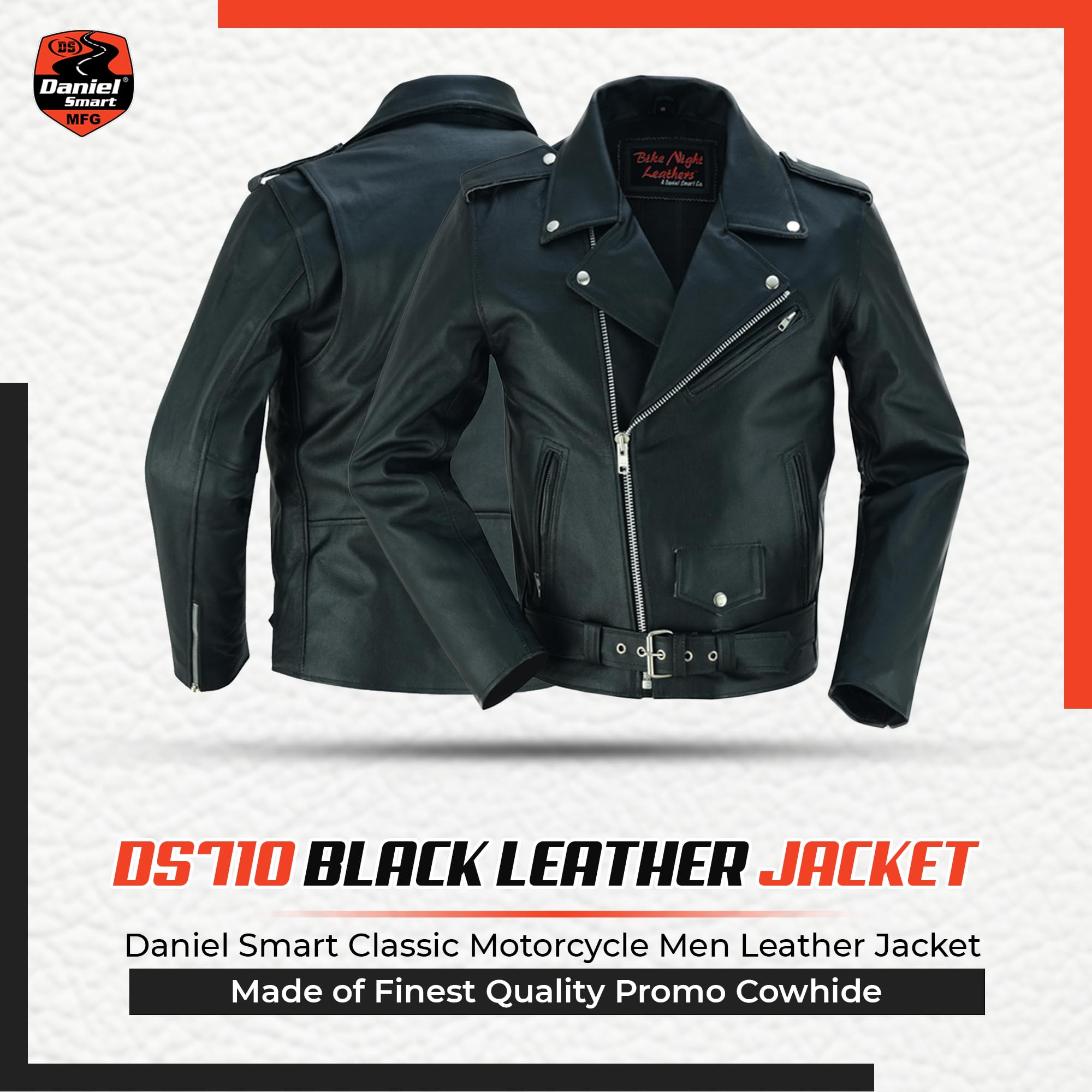 Daniel Smart Men's Motorcycle Leather Jacket - Black Biker Jacket with Conceal Carry Pocket | Durable Genuine Leather for Riding & Outdoor Adventures