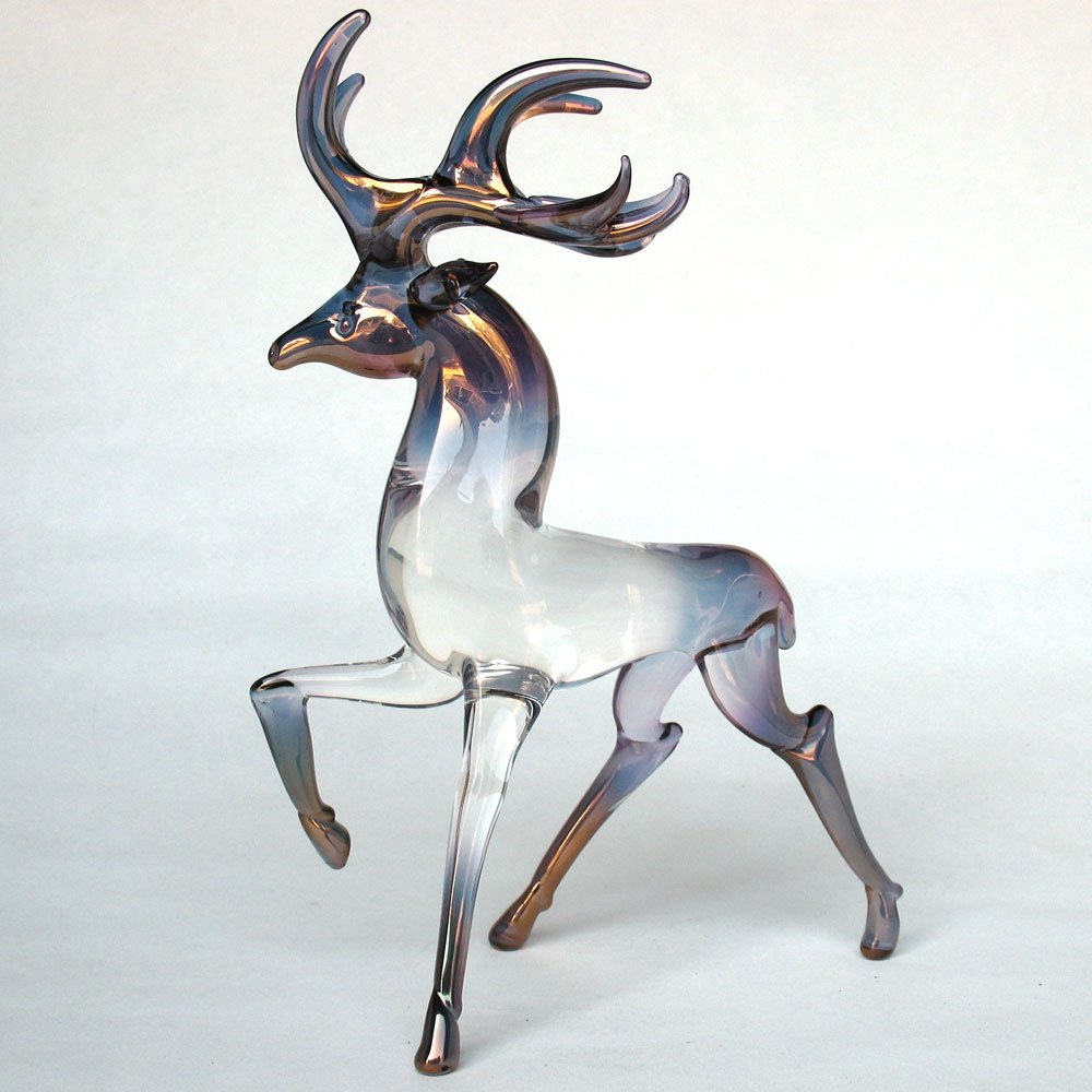 Hand Blown Glass Deer Figurine - Realistic Buck Statue for Home Decor, Christmas Ornament & Gift Idea - Perfect for Mantel, Shelf Display or Holiday Centerpiece