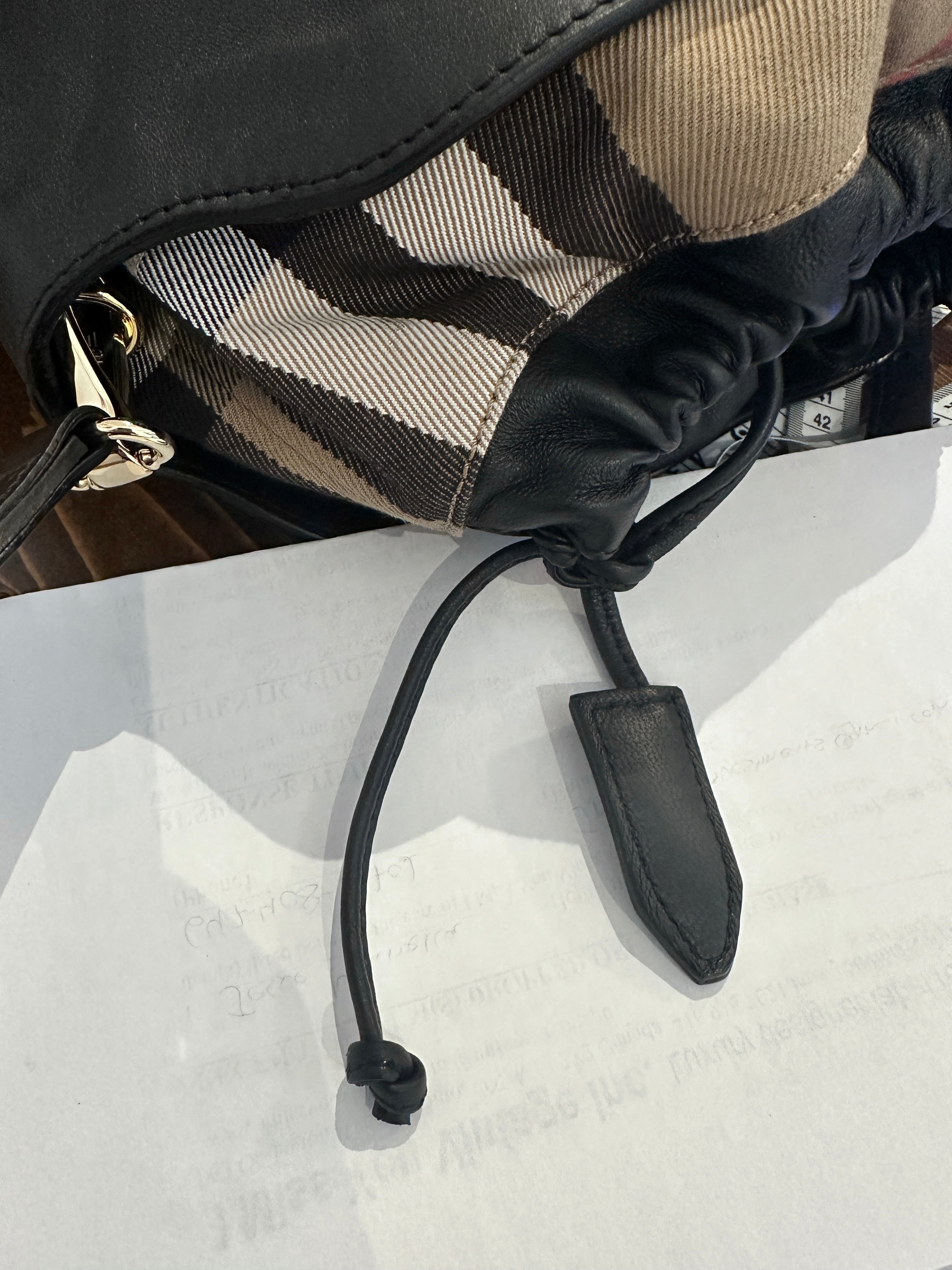 Burberry Black Leather and Check Little Crush Drawstring Bag - Luxury Crossbody Purse for Women, Fashionable Everyday Handbag for Work, Travel & Date Night