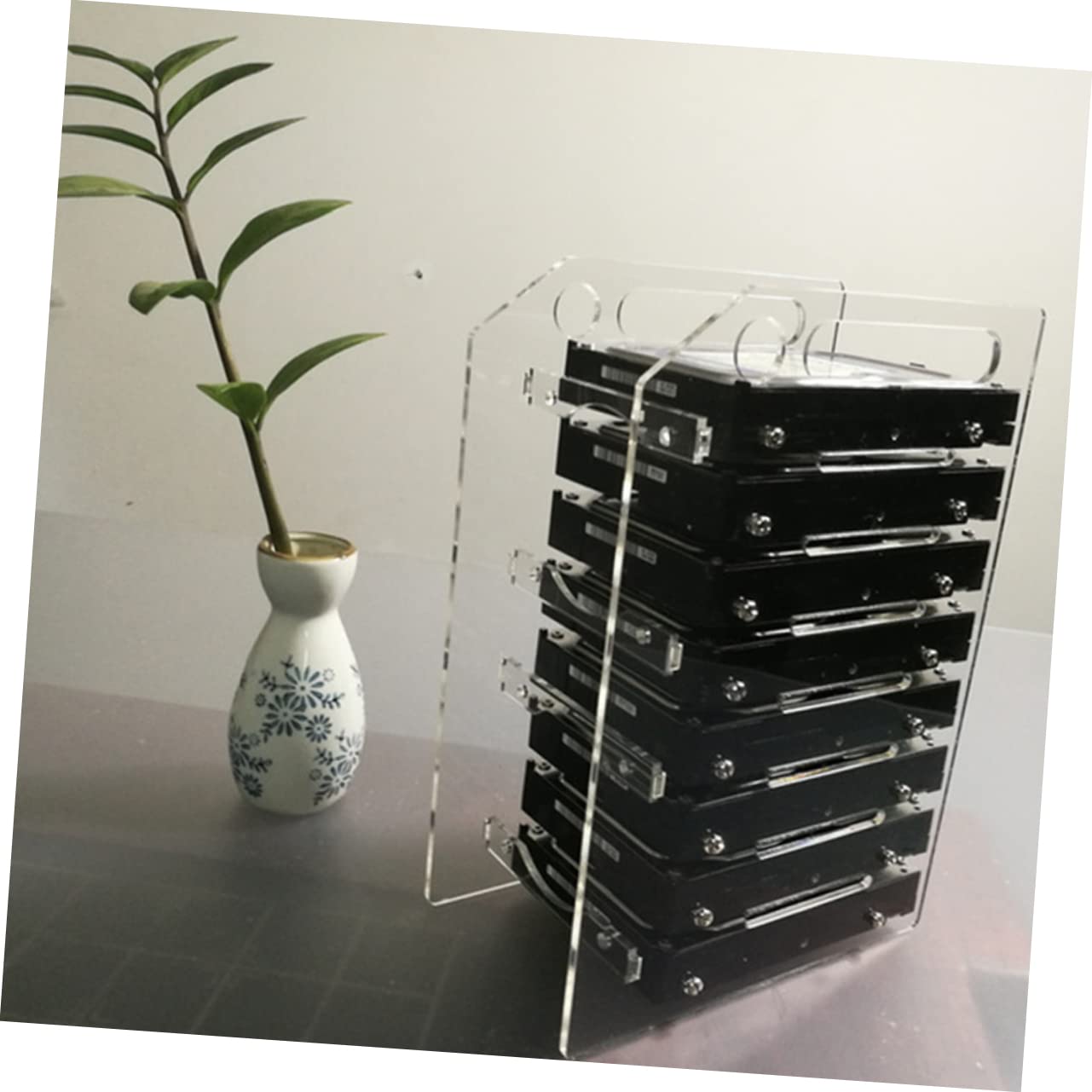Housoutil 4 Sets Clear Acrylic HDD Shelf - External Hard Drive Case & DIY Hard Disk Rack for 3.5