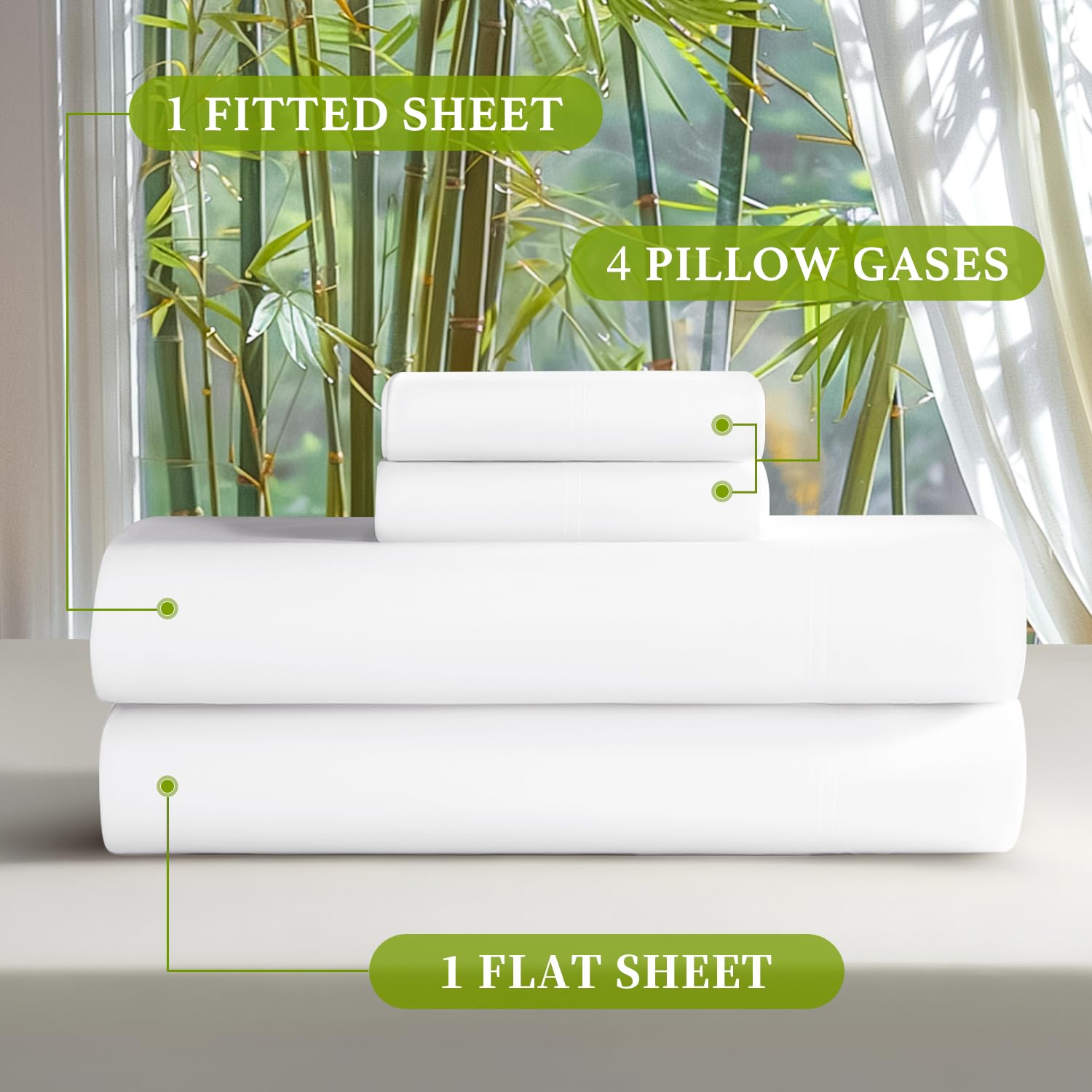 Bamboo Viscose Queen Size Bed Sheets Set of 4 - Ultra Cooling & Silky Soft, 16