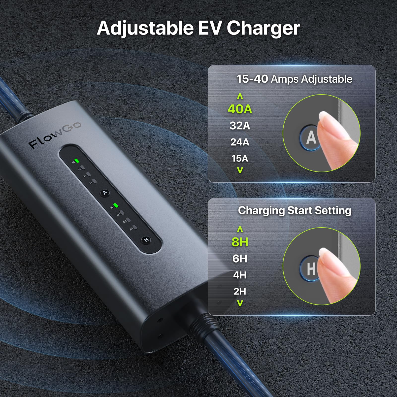 Tesla Level 2 EV Charger 40A 240V NACS with 14-50 Plug & 25FT Cable | 9.6KW Portable Charging Station | Adjustable 15-40A Current | Compatible with Model 3/S/Y/X | Home & Travel Electric Vehicle Charging Solution