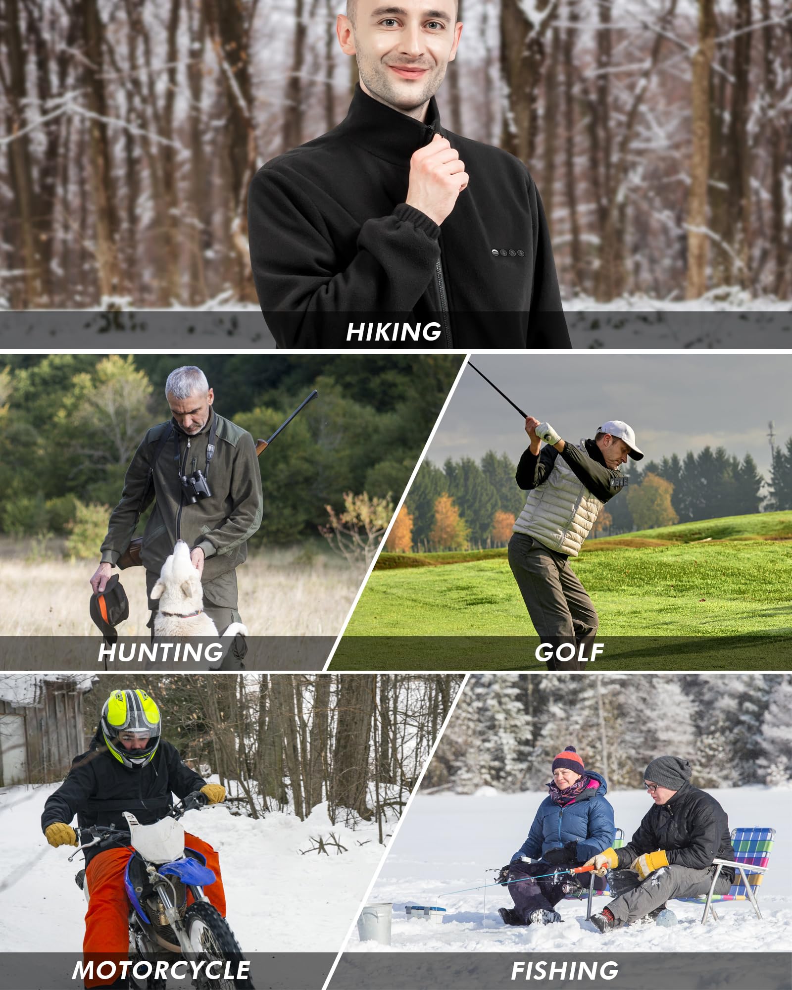 ARRIS Men's Heated Fleece Jacket with Rechargeable Battery - Electric Winter Coat with Full Zip & Hand Warmers - Perfect for Outdoor Activities, Camping, Hiking & Cold Weather