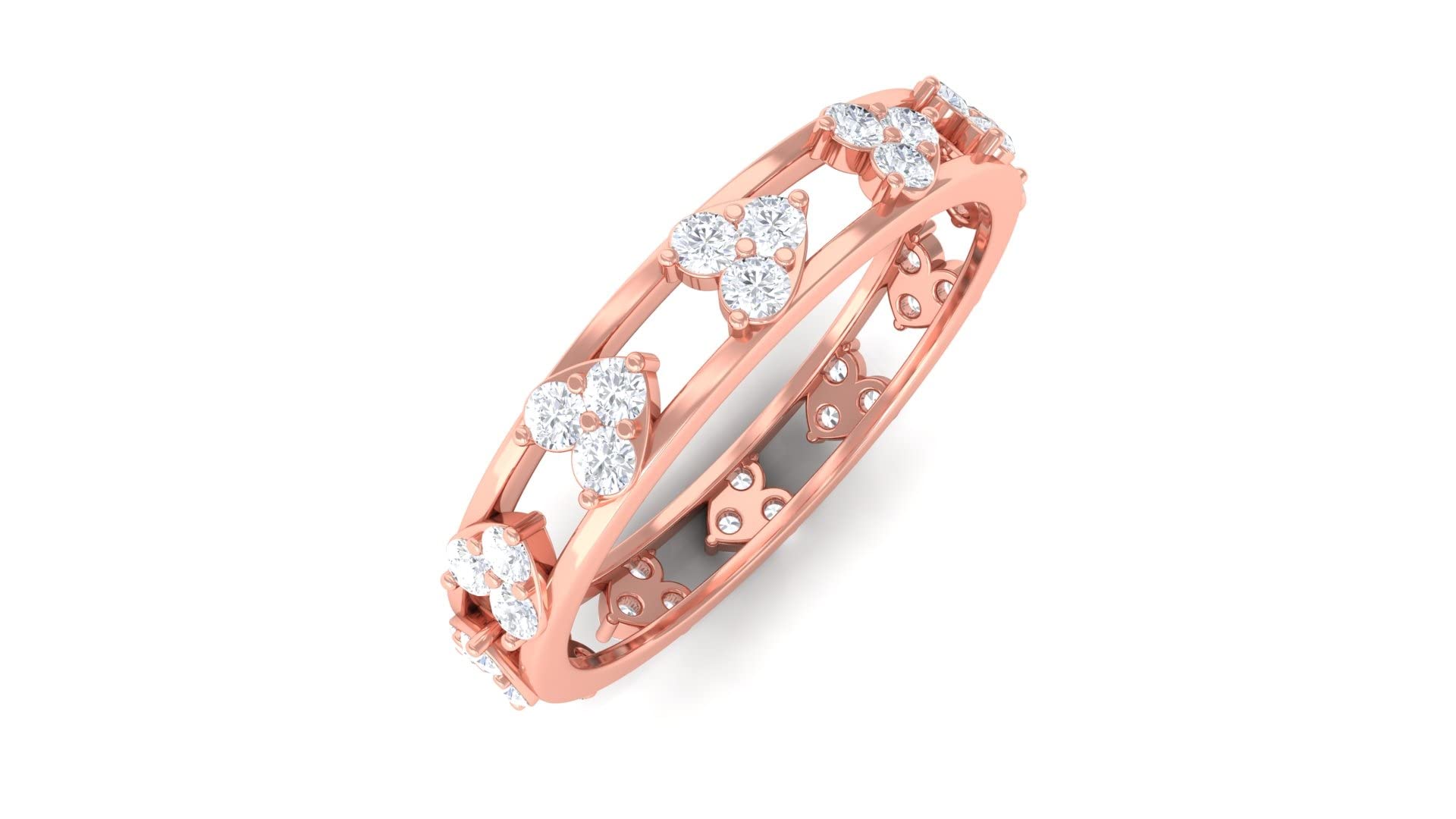 1 CT Diamond Gold Band Ring for Women - 14K Solid Gold Pave Set Heart Design Wedding & Engagement Ring - Perfect for Anniversaries, Valentine's Day & Special Occasions
