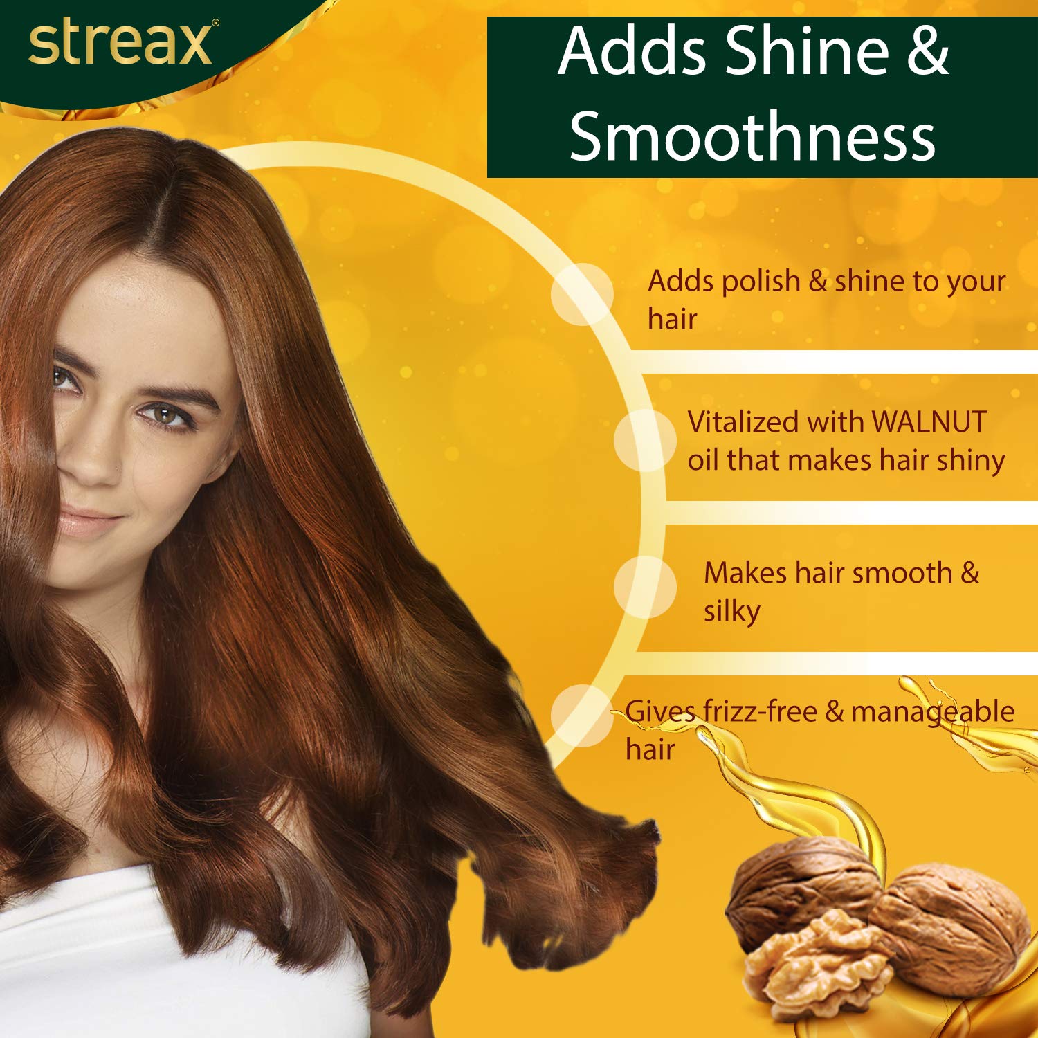 Streax Glossy Serum Shampoo & Conditioner Set with Walnut Hair Serum - 3 Step Hair Care System for Long-Lasting Shine & Smoothness - Perfect for Dry, Damaged Hair & Daily Frizz Control