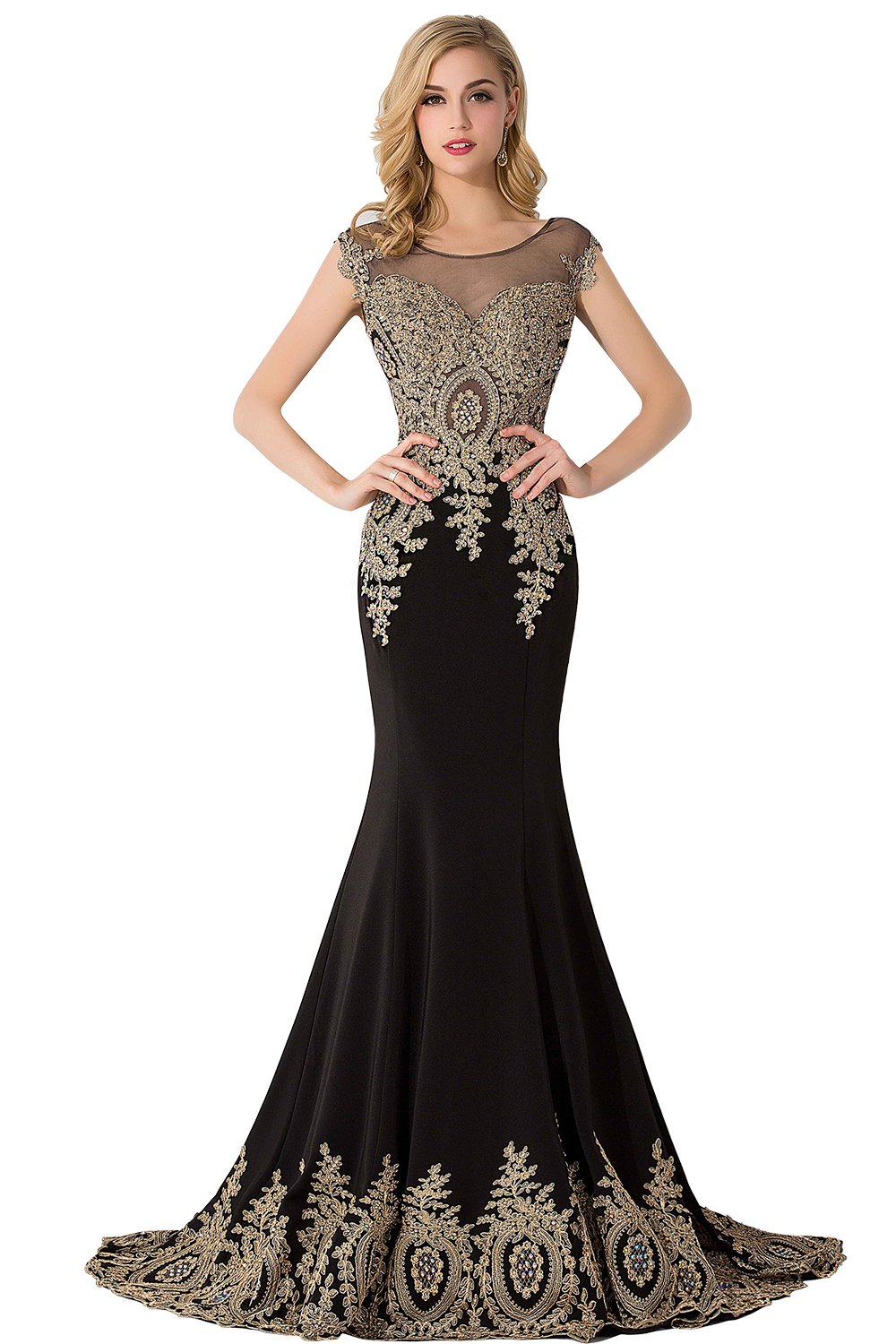 Elegant MisShow Women's Rhinestone Long Applique Trumpet/Mermaid Evening Prom Dresses for Formal Gowns & Special Occasions - Perfect for Weddings, Galas, and Red Carpet Events