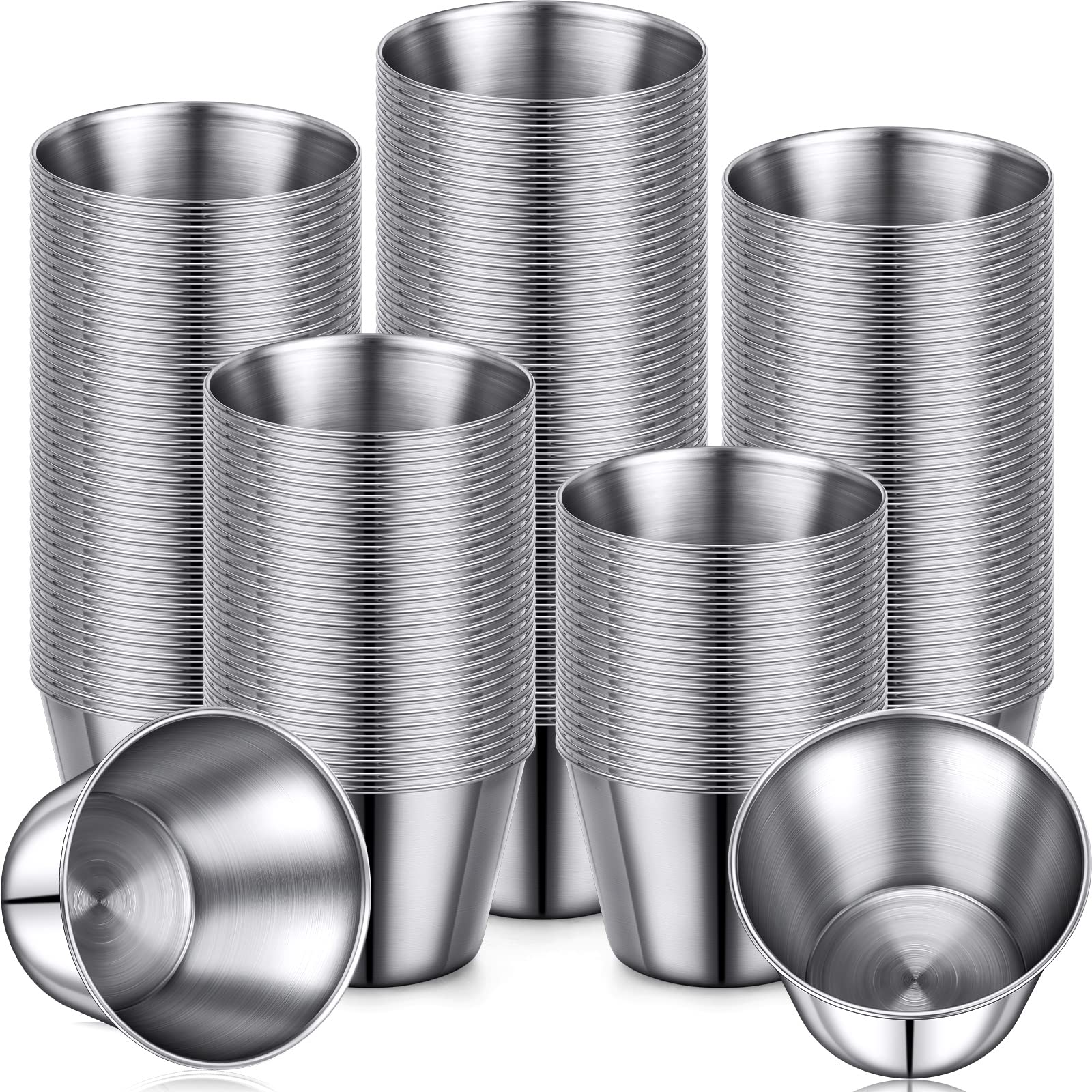 300 Pcs Stainless Steel Sauce Cups 2.5 oz - Metal Ramekins for Salsa, Condiments & Dipping Sauces | Bulk Round Mini Bowls for Parties, Restaurants & Catering Events