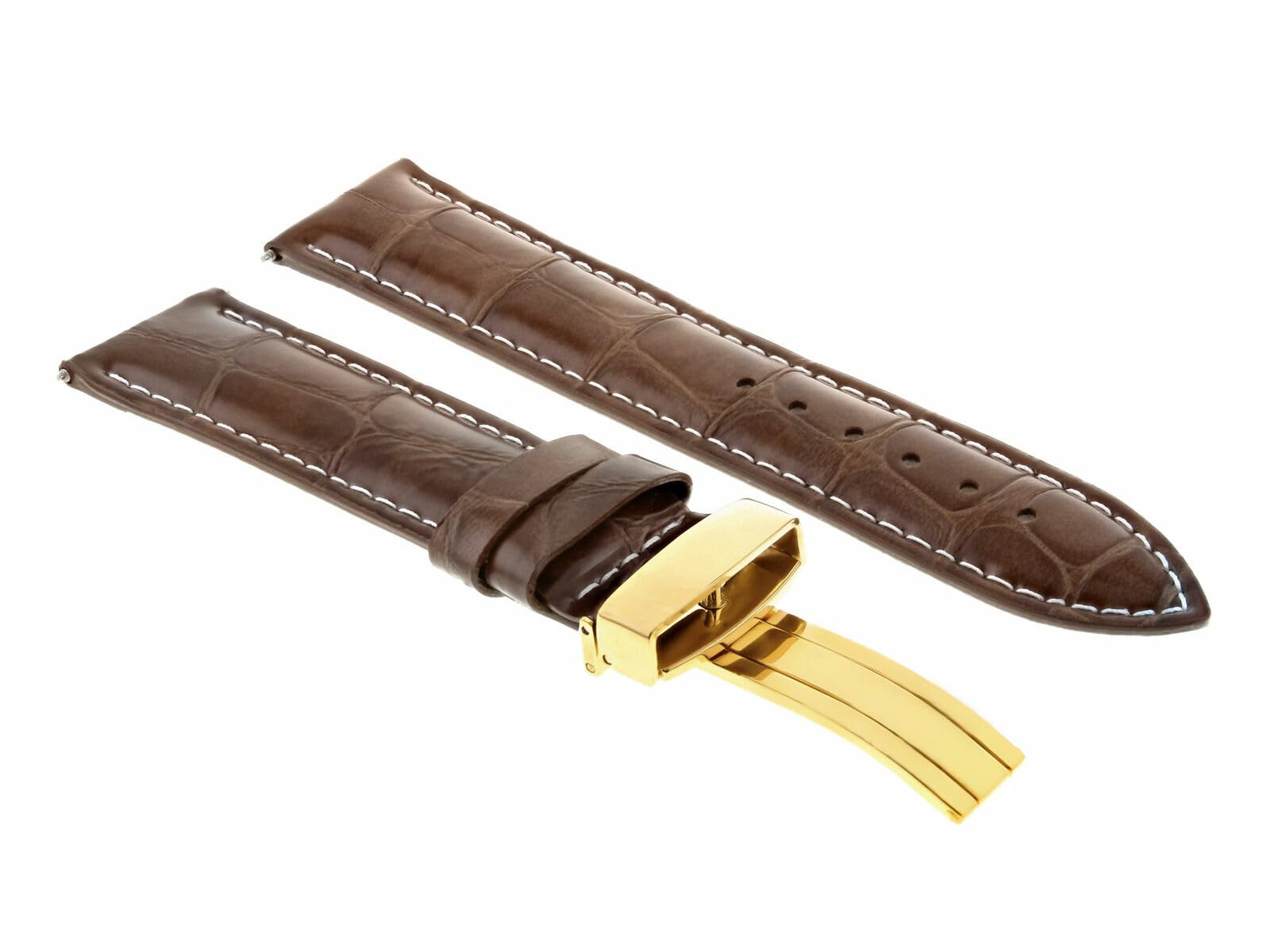 20mm Genuine Leather Watch Band Strap with Gold Deployment Clasp - Compatible with Omega Watches - Light Brown Replacement Strap for Dress Watches, Business & Formal Occasions
