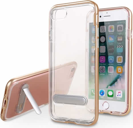 Apple iPhone 7 Clear/Gold Gel Case with Stand - Slim Protective Phone Cover with Kickstand for Hands-Free Viewing (Perfect for Watching Videos, Video Calls & Gaming)