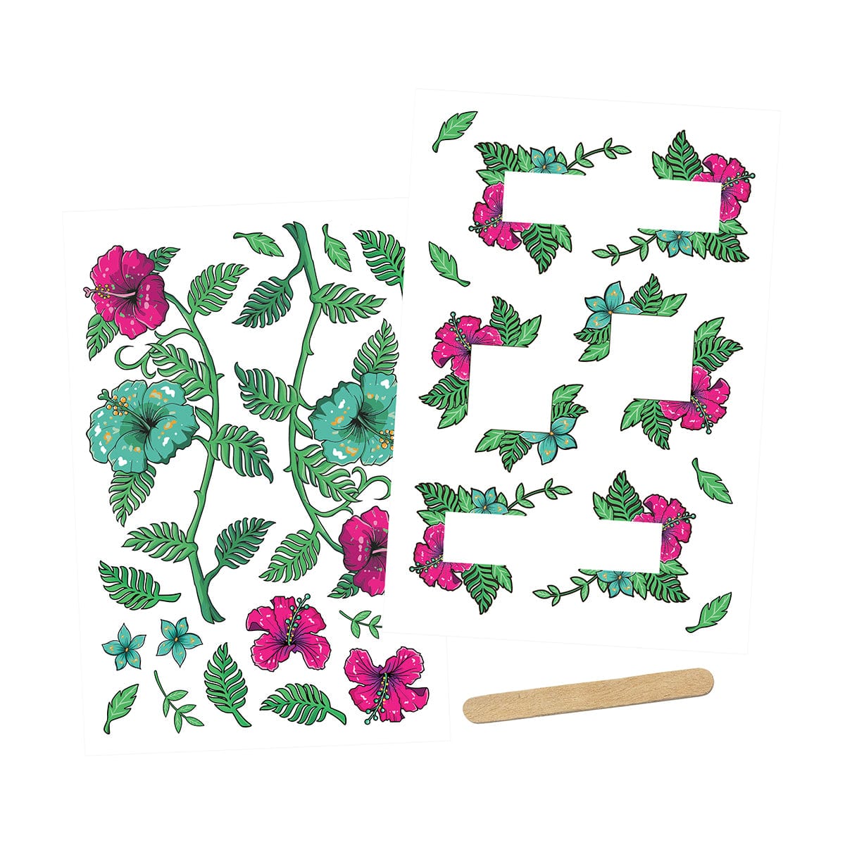 Tropical Floral Frames Rub On Transfers for Scrapbooking, DIY Crafts, and Home Decor - Perfect for Card Making, Photo Albums, and Wall Art