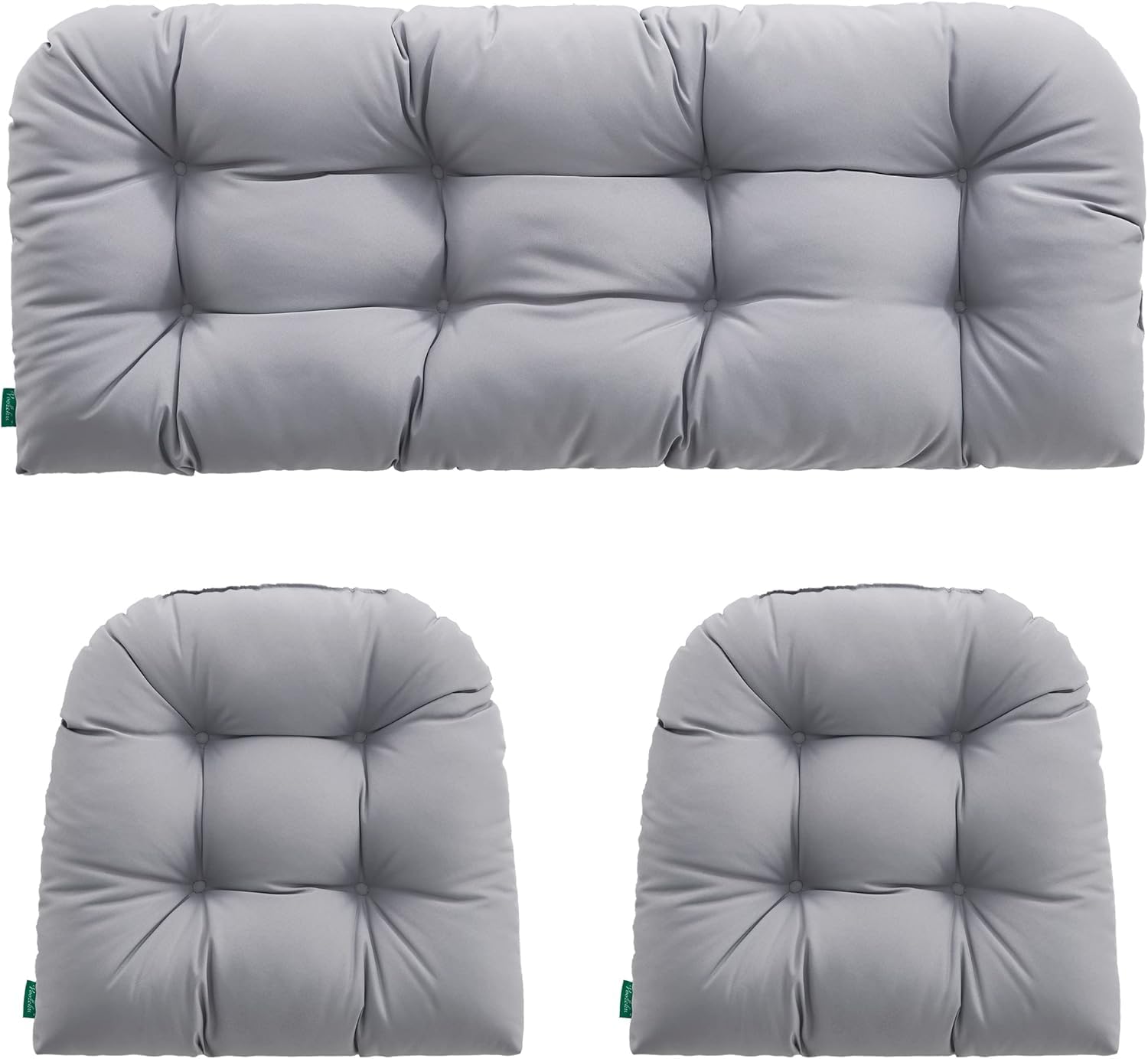 3-Piece Waterproof Tufted Wicker Chair Cushion Set - 1 Loveseat & 2 U-Shaped Cushions for Outdoor/Indoor Patio Furniture - All-Weather, Durable & Comfortable (Grey) - Perfect for Garden, Deck, Poolside & Sunroom Relaxation