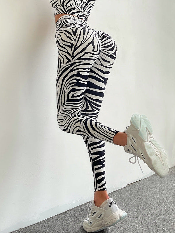 ZASUWA Women's High Waisted Zebra Print Scrunch Butt Lifting Leggings - Yoga, Workout, Running & Gym Fitness Activewear