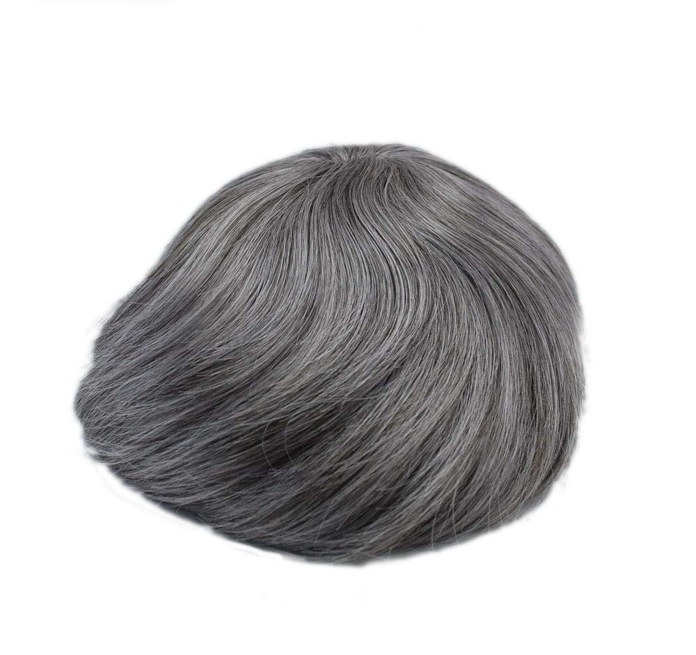 Premium Thin Skin Human Hair Toupee for Men - Dark Brown with 60% Gray Mix (260#-2#) | Natural Looking Hairpiece for Thinning Hair | Perfect for Daily Wear, Special Occasions & Professional Settings