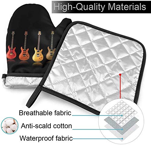 Colorful Heat-Resistant Guitar Oven Mitt & Pot Holder Set - Non-Slip Kitchen Gloves for Cooking, Baking, Grilling - Perfect for Music Lovers & Home Chefs