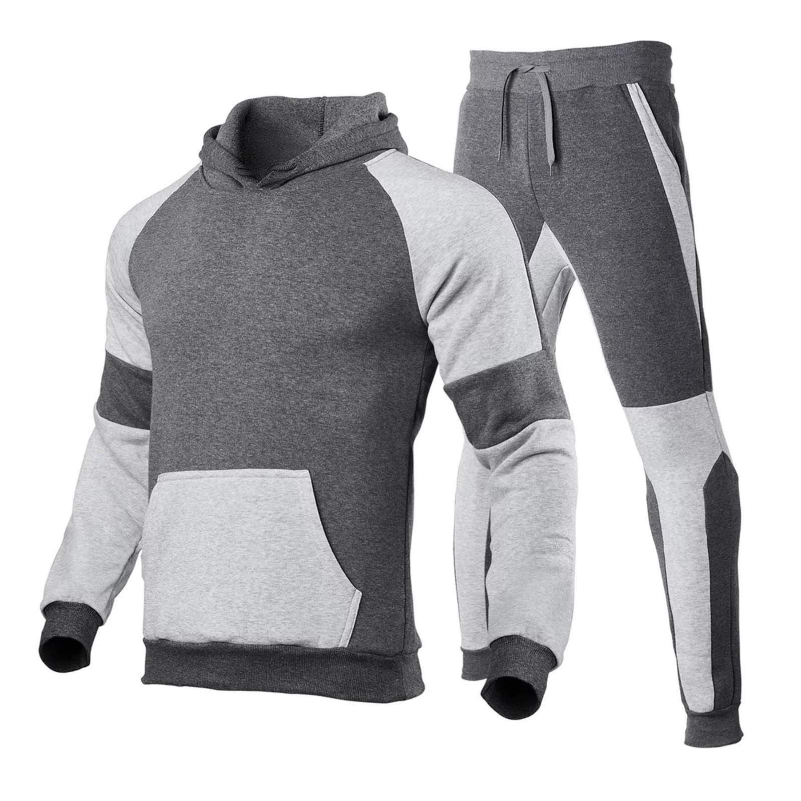 LIANGTUOHAI Winter Fleece-Down Hoodie Suit for Men - Fashionable Patchwork Sports Jacket & Pants Set (Size S) - Perfect for Outdoor Activities, Casual Wear & Cold Weather Fashion