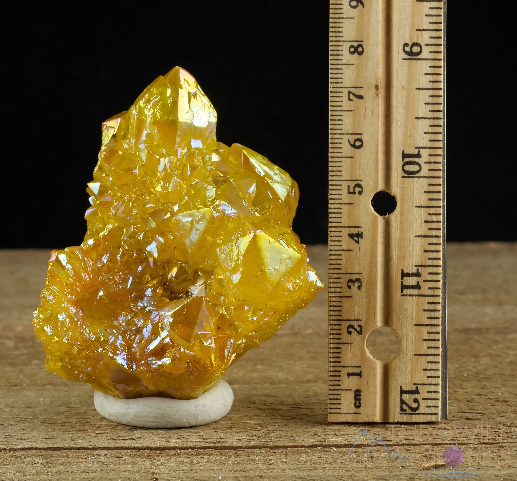 Rainbow Aura Quartz Crystal Cluster - Sunshine Yellow Spirit Quartz for Meditation & Healing | Metaphysical Decor, Home & Office Crystal Display (R0623)