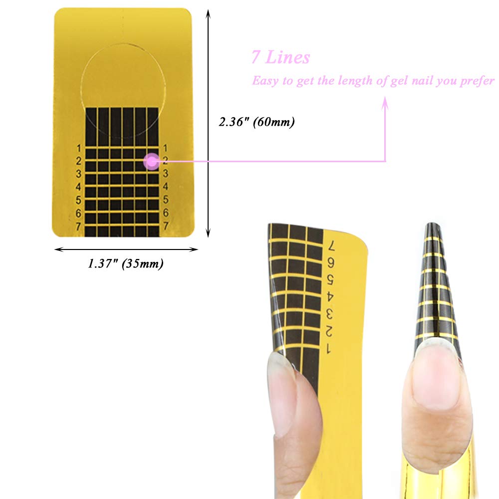 500 Pcs Self-Adhesive Nail Forms for Acrylic & Polygel Nail Extensions - Gold Rectangle Nail Stickers & Molds for Salon, DIY Nail Art & Professional Builder Learning - Perfect for Home Manicures & Professional Nail Services