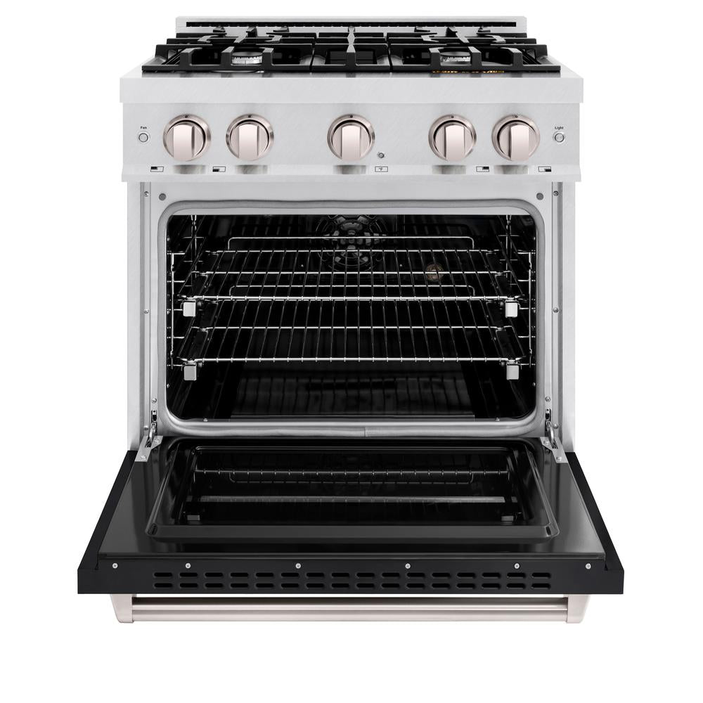 ZLINE 30-inch 4.2 cu.ft Dual Fuel Range - 4 Burner Gas Cooktop & Electric Convection Oven - Satin Stainless Steel with Black Matte Door - Perfect for Modern Kitchens & Professional Cooking (CDRS BLM 30)
