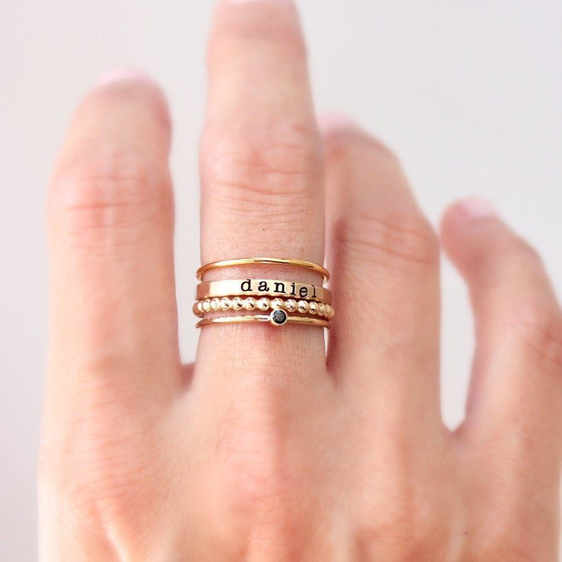 Personalized Name Engraved Stackable Ring Set for Women - Custom Jewelry Gift for Anniversary, Birthday & Valentine's Day | TP004 | Perfect for Layering, Everyday Wear & Special Occasions