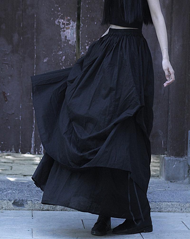 Women's Asymmetric Linen Gothic Maxi Skirt - Avant-Garde A-Line Long Party Skirt for Boho, Steampunk & Vintage Fashion Lovers | Perfect for Concerts, Festivals & Gothic Weddings