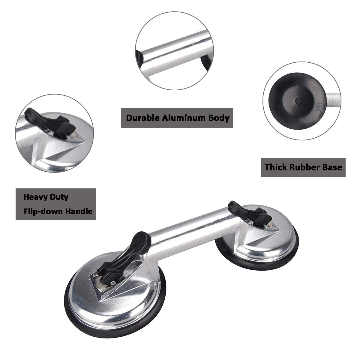 SOLUDE 4-Pack Heavy Duty Glass Suction Cup Lifters - Aluminum Vacuum Grippers for Moving Windows, Tiles, Mirrors & Granite - Double Gripper Sucker Plate for Home Renovation & Construction Projects