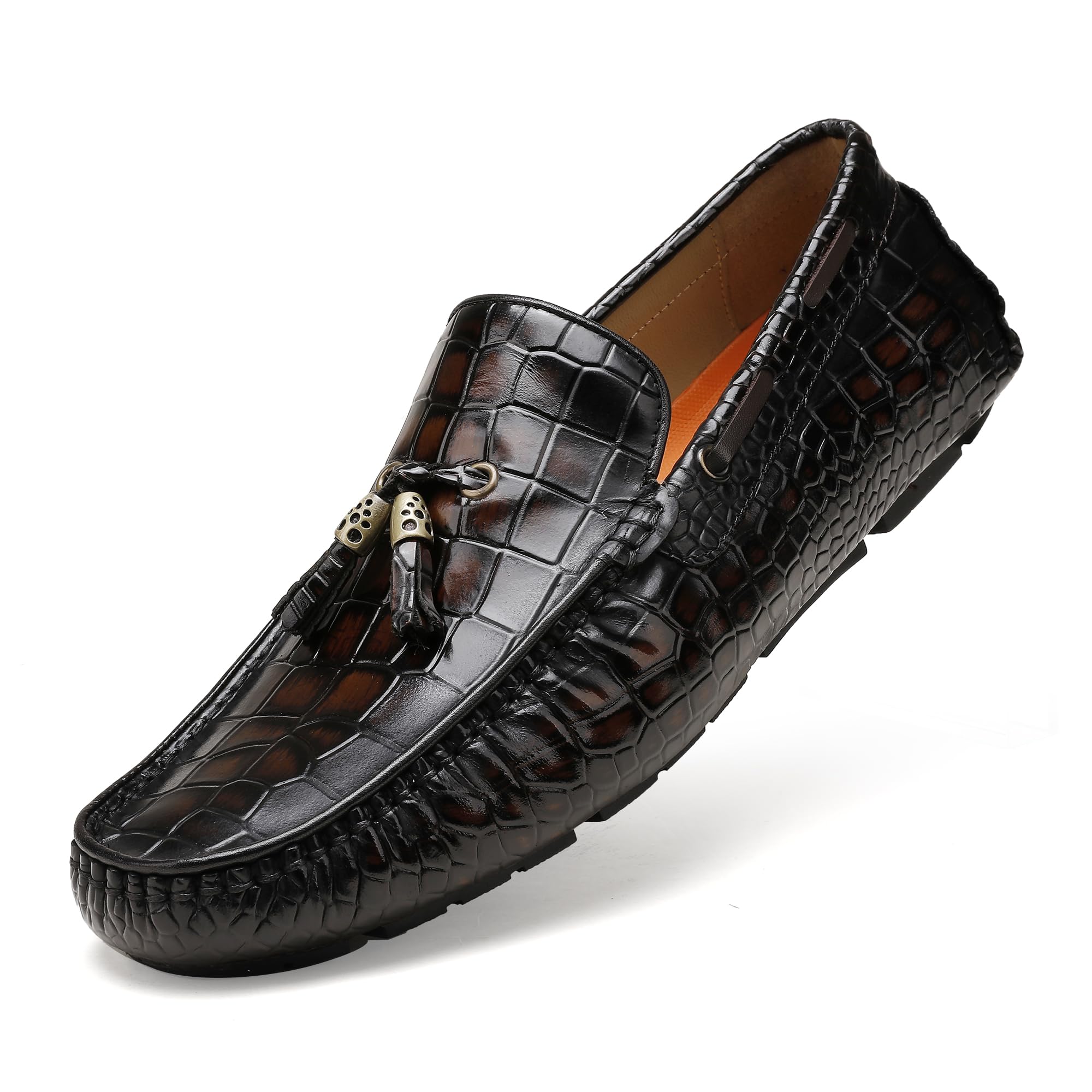 Men's Genuine Leather Penny Loafers - Alligator Pattern Slip-On Dress Shoes for Business & Casual Wear | Comfortable Driving Moccasins for Men | Perfect for Office, Weddings & Daily Outfits