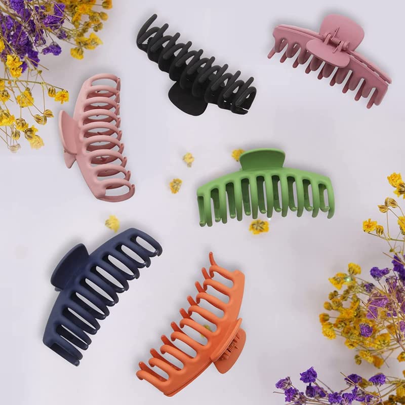 Ruicoo 6 Pack Large Hair Claw Clips for Women - 4 Inch Strong Hold Non-Slip Jaw Clips for Thick Hair - Perfect for Ponytails, Buns, and Everyday Hairstyles