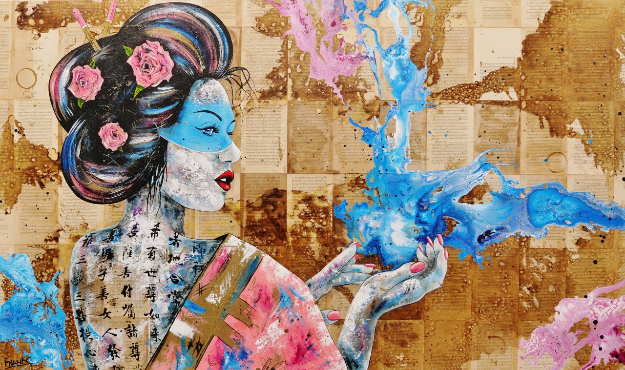 Hanabira Petal 200cm x 120cm Geisha Abstract Realism Canvas Art - Japanese Inspired Wall Decor for Living Room, Bedroom & Book Club
