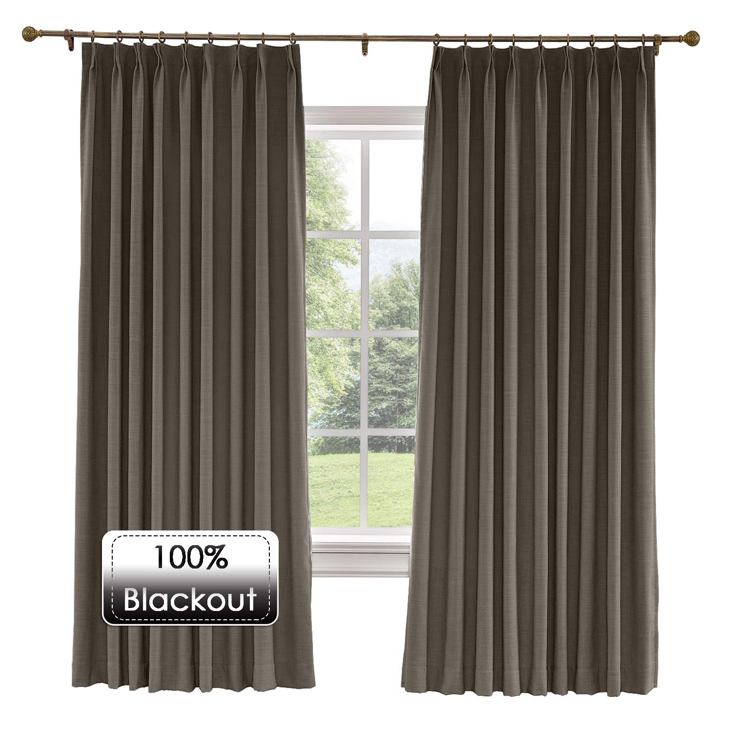 Premium Blackout Thermal Insulated Flax Linen Curtains - Extra Long 52x120 Inches Pinch Pleat Drapes for Bedroom & Living Room Window Treatments (Chocolate Tart, 1 Panel) - Perfect for Light Blocking, Energy Saving & Noise Reduction