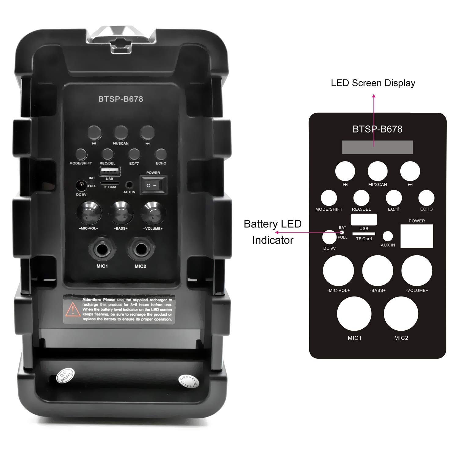 Portable Wireless Bluetooth Speaker with Extra Bass - NEM Mobi7e High Performance Stereo, USB Recording, Rechargeable Battery, AUX/TF Card Input, FM Radio, MP3 Playback, Mic & Guitar Input, LED Lights (Graffiti) - Perfect for Outdoor Parties, Home Use, Travel & Camping
