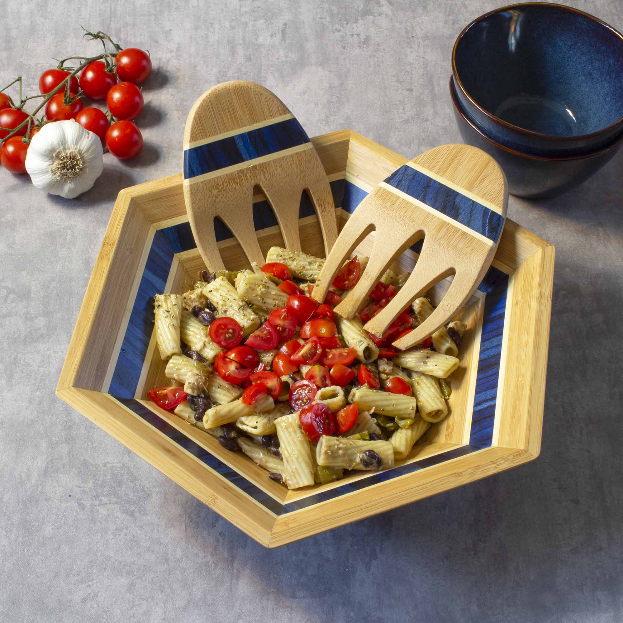 Baltique® Malta Collection Salad Bowl & Serving Set - Premium Porcelain Salad Bowl with Tongs - Perfect for Dinner Parties, Picnics & Healthy Meal Prep