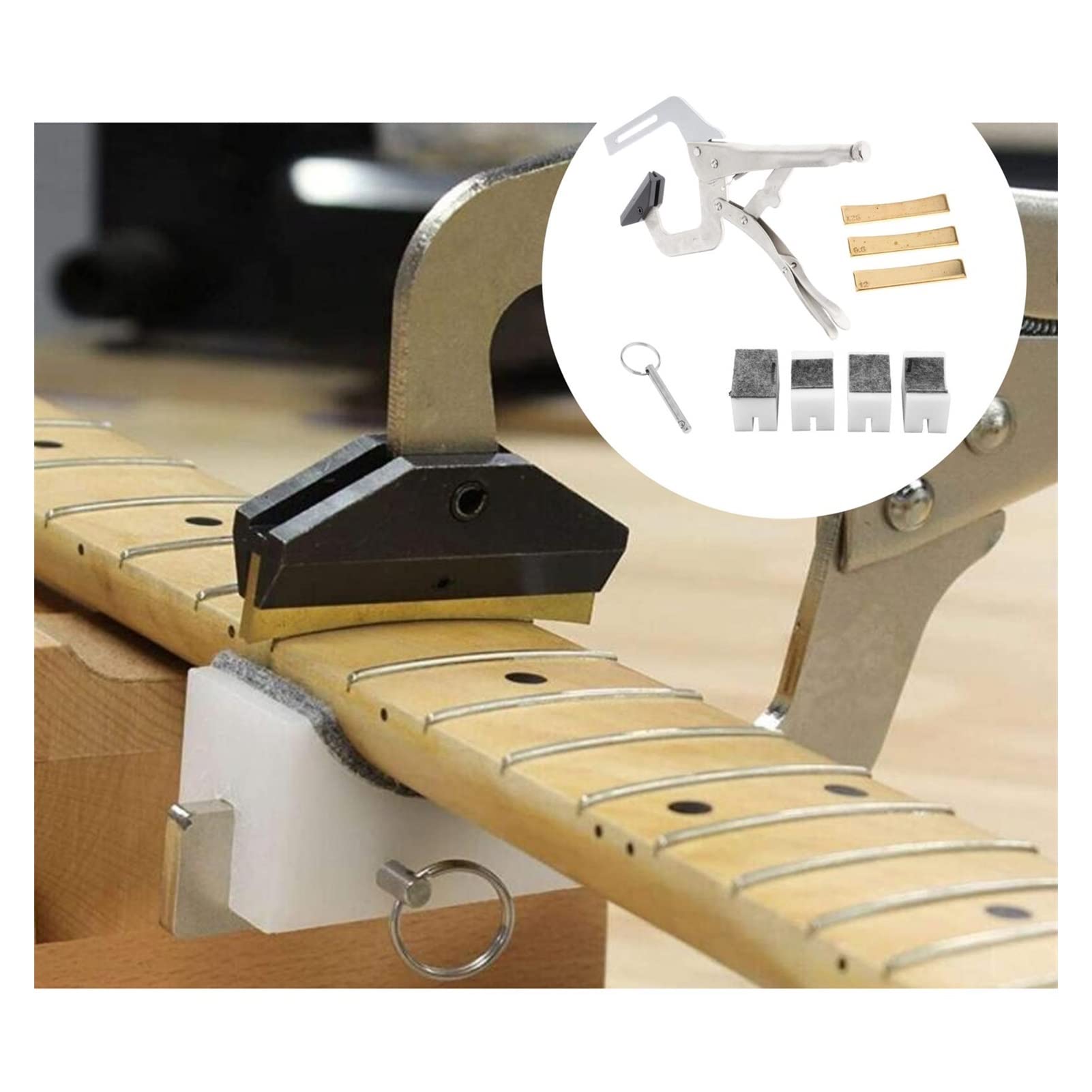 **Professional Luthier Tools Set - 3Pcs Guitar Bass Fingerboard Fret Press Insert Tool with 4Pcs Cauls for Precision Fretwork | Ideal for Guitar Repair, Maintenance & DIY Instrument Building**