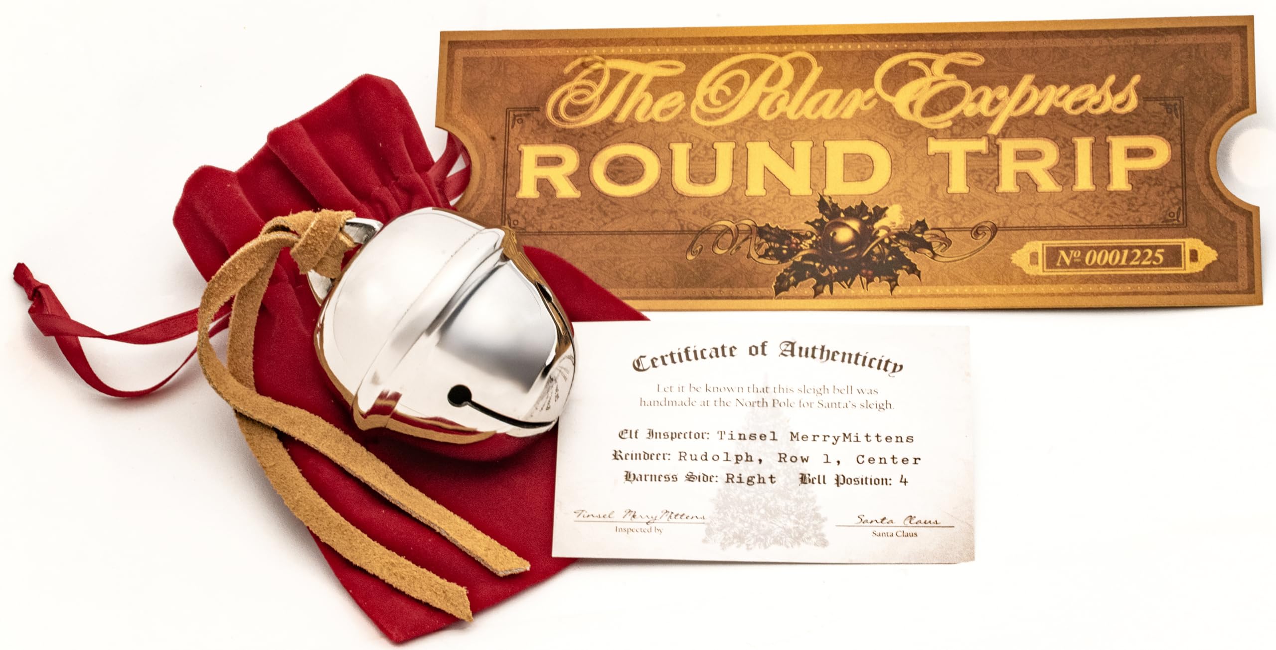Polar Express Sleigh Bell with Round Trip Ticket & Certificate of Authenticity - Perfect for Christmas Decorations, Holiday Gifts, and Collectible Memorabilia
