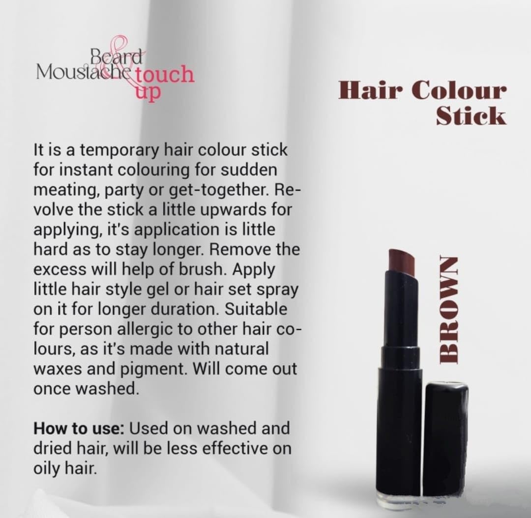 Bisleri Instant Hair Color Streaking Stick for Beard & Mustache - Natural Hair Tone, 3g, Brown | Quick & Easy Touch-Up for Men's Facial Hair | Perfect for Travel, Grooming, and Everyday Use