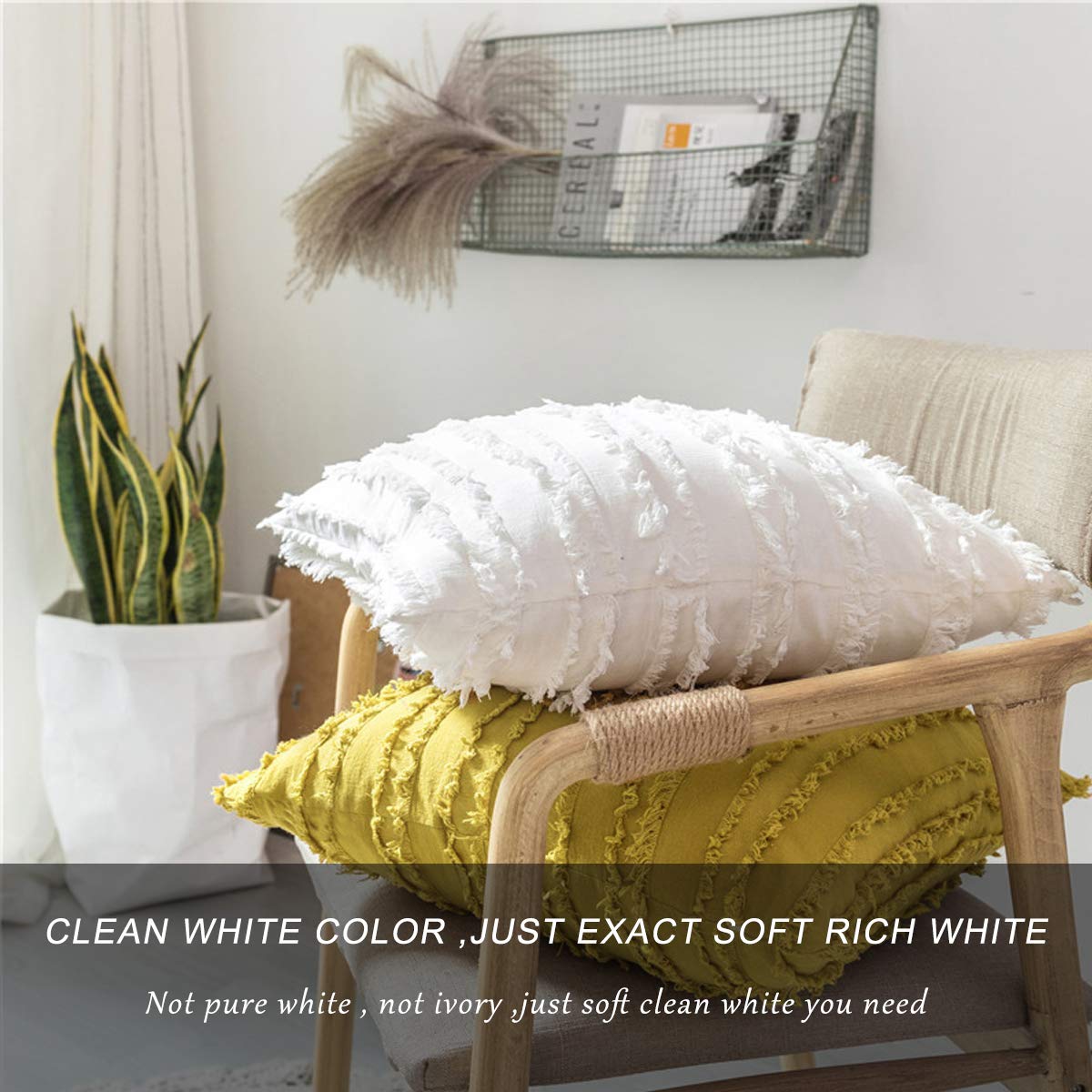 GIGIZAZA 26x26 Inch Decorative Throw Pillow Covers - White Square Cotton Couch Pillow Covers for Sofa, Boho Style Cushion Covers - Perfect for Living Room, Bedroom & Home Decor
