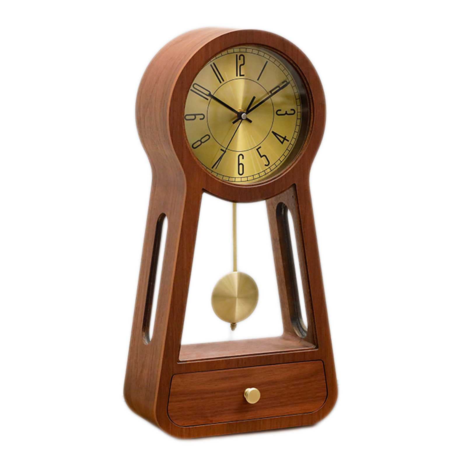 Bulaxxooo Vintage Mantel Clock - Silent Wooden Desk Clock with Metal Dial | American Antique Style Home Decor for Living Room, Office & Gift Giving